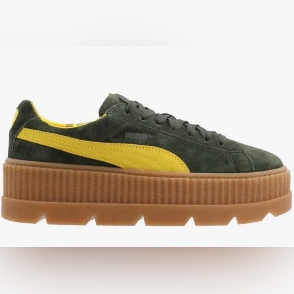 Puma FENTY collab Olive and Mustard Platform Sneakers